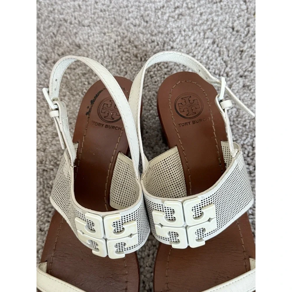 Tory Burch Perforated Laser Cut Lowell 2 White Ivory Sandals Size 8